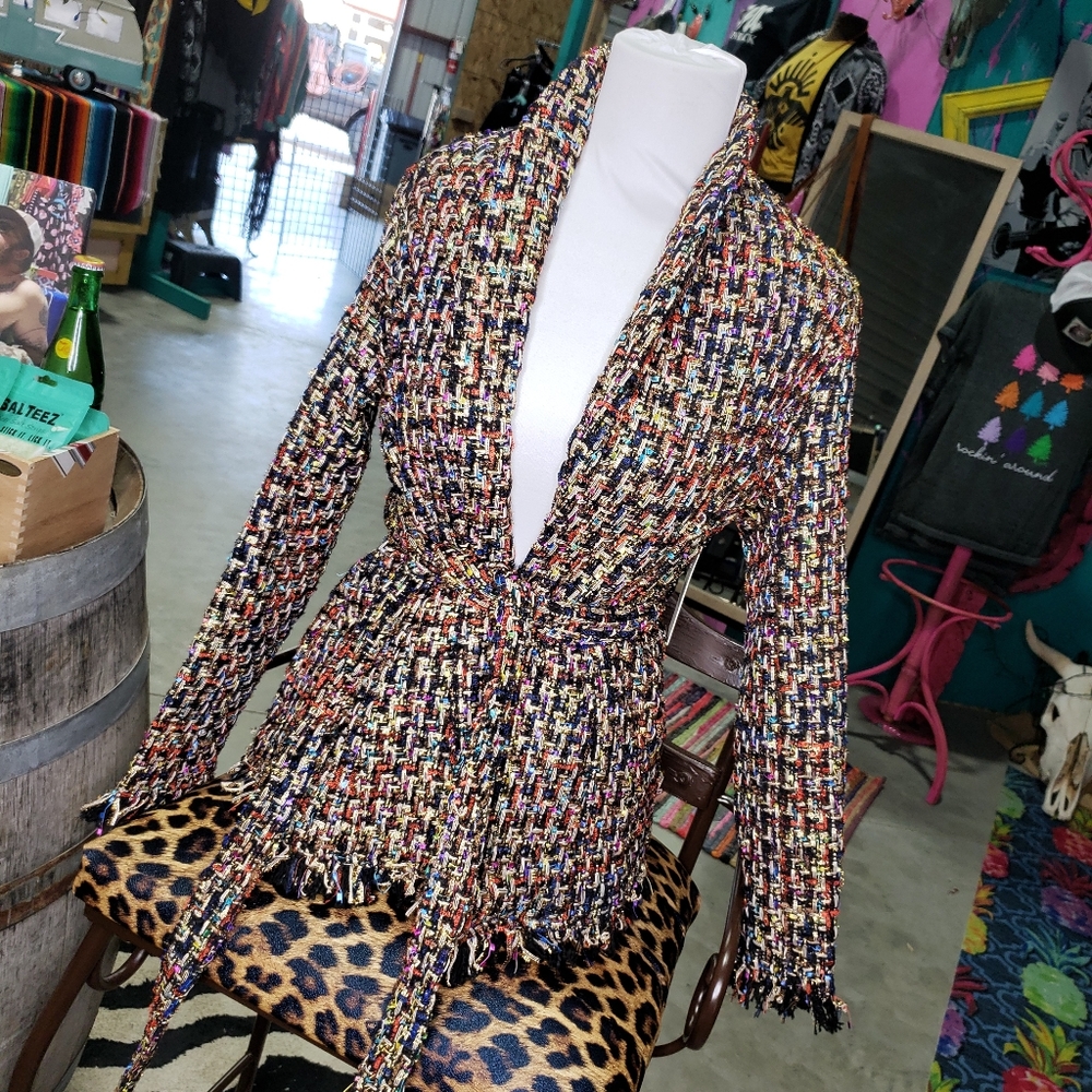 Multicolor Tweed Fringe Blazer Jacket NWT Size Small – Designer Style Statement
